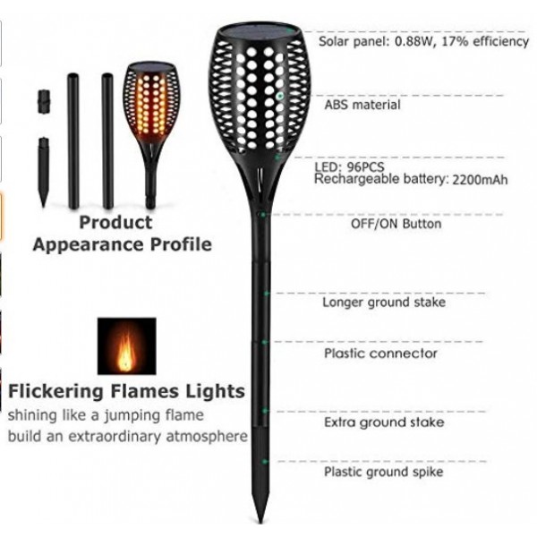 HMCITY Solar Lights Upgraded, Waterproof Flickering Flames Torches Lights Outdoor Solar Spotlights Landscape Decoration Lighting Dusk to Dawn Auto On/Off Security Torch Light for Patio Driveway (4)
