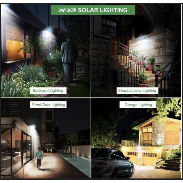 HMCITY Technology Solar Lights Outdoor, Wireless 100 LED Solar Motion Sensor Lights Waterproof Security Lighting Outdoor for Front Door, Backyard, Steps, Garage, Garden(2000LM, 2PACK)