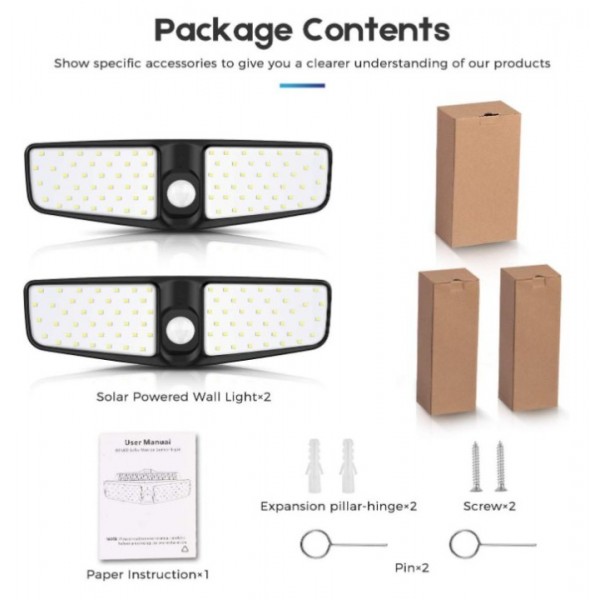 HMCITY Solar Lights Outdoor - 80 LEDs Flood Light, Wireless Solar Motion Sensor Light, IP65 Waterproof Solar Security Lights - 270° Wide Angle Outdoor Lights for Garage, Backyard, Front Door (2 Pack)