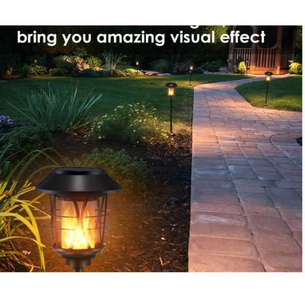 HMCITY Solar Lights Metal Flickering Flame Solar Torches Lights Waterproof Outdoor Heavy Duty Lighting Solar Pathway Lights Landscape Lighting Dusk to Dawn Auto On/Off for Garden Patio Yard, 4 Pack