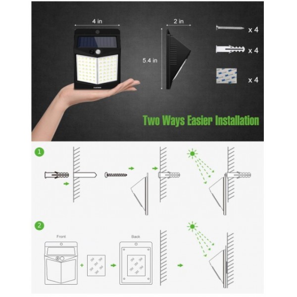 HMCITY 【70 LED/4 Packs】Solar Lights Outdoor, Wireless Solar Motion Sensor Lights IP65 Waterproof Security Solar Wall Lights, with 3 Modes for Front Door, Garden, Yard, Garage-1200 Lumens