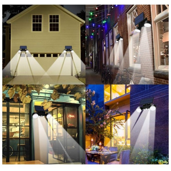 HMCITY Solar Lights Outdoor, 30 LED Solar Security Lights with Motion Sensor Dual Head Spotlights IP65 Waterproof 360° Adjustable Solar Motion Lights Outdoor for Front Door Yard Garden Garage Patio Deck