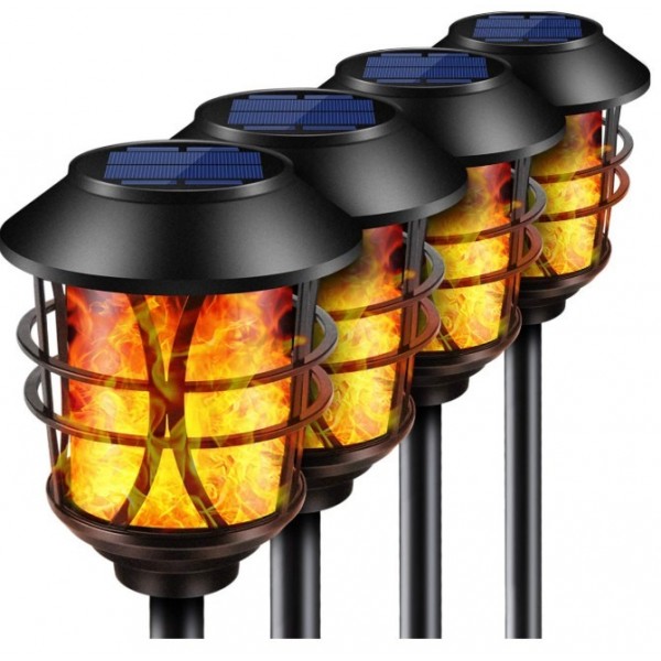 HMCITY Solar Lights Metal Flickering Flame Solar T...