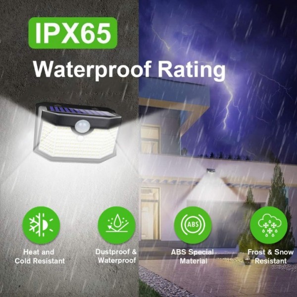 HMCITY 120 LED Outdoor Solar Lights with Motion Sensor,6 ack,Black Shell & White Shell, Daylight White & Warm White